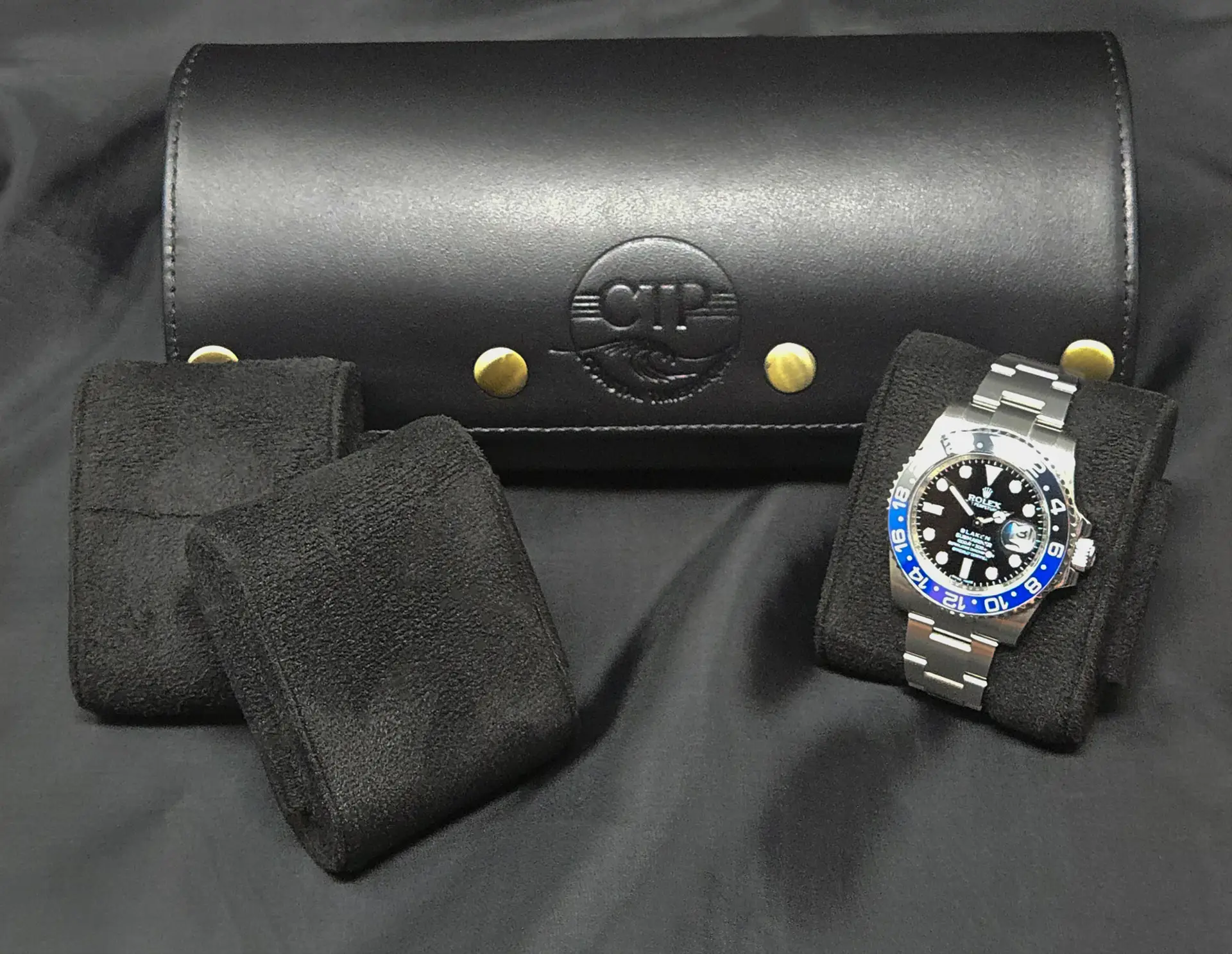 Premium Leather Three Watch Roll by Coastal Timepieces