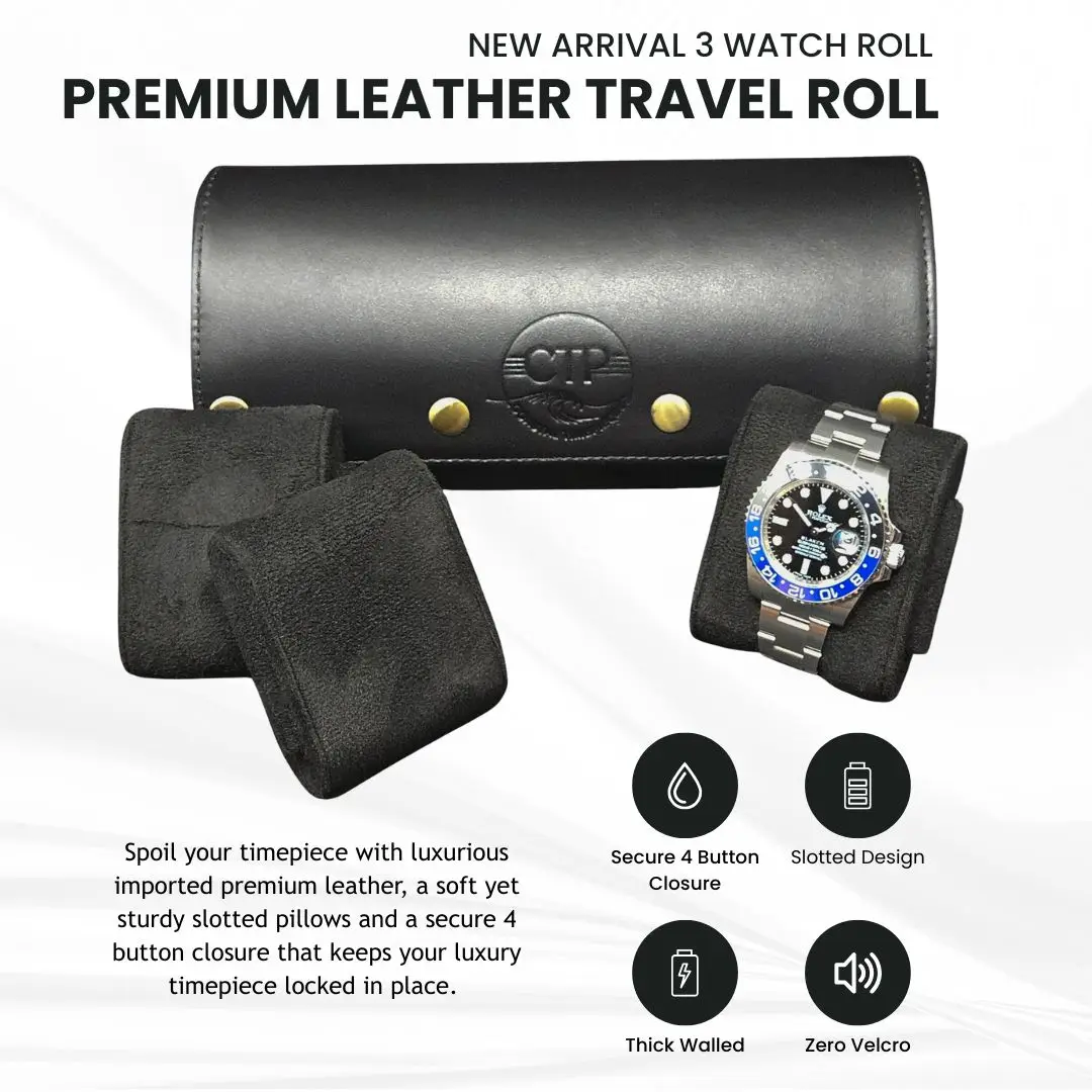Premium Leather Three Watch Roll by Coastal Timepieces