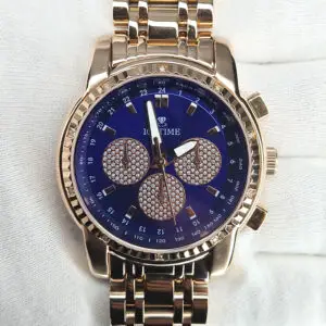 NEW IceTime 40mm Men’s Rose Gold Watch 0.10ct Diamonds Blue Dial Box & Papers