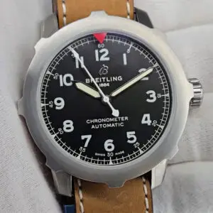 Breitling 46mm Navitimer Aviator Black Dial Steel Leather Band Watch AB2040