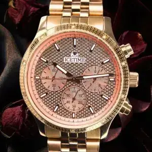 NEW IceTime LEGACY Rose 40mm Men’s Rose Gold Steel Watch Iced 0.10ct Diamonds Box & Papers